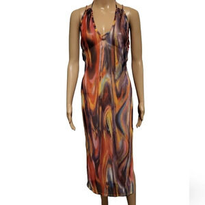 NWOT KTOO Sheer Mesh Tie Back 'See Through' Maxi Dress (Size L)